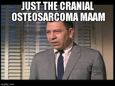Dragnet | JUST THE CRANIAL OSTEOSARCOMA MAAM | image tagged in dragnet | made w/ Imgflip meme maker
