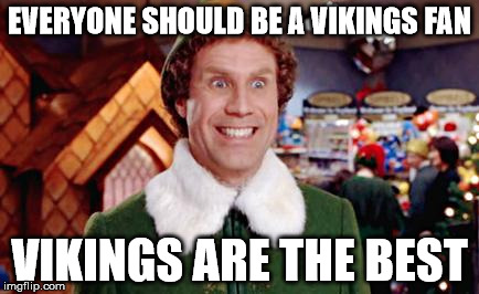 Buddy the Elf | EVERYONE SHOULD BE A VIKINGS FAN; VIKINGS ARE THE BEST | image tagged in buddy the elf | made w/ Imgflip meme maker