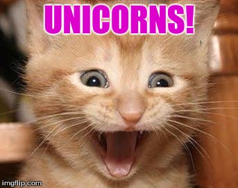 Excited Cat | UNICORNS! | image tagged in memes,excited cat | made w/ Imgflip meme maker