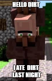 villagers | HELLO DIRT; I ATE  DIRT LAST NIGHT | image tagged in villager | made w/ Imgflip meme maker