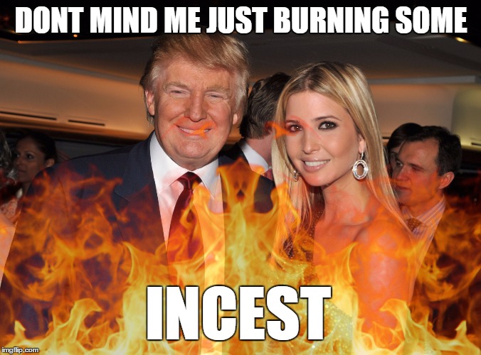 namaste | DONT MIND ME JUST BURNING SOME; INCEST | image tagged in incest,anti trump,trump,namaste | made w/ Imgflip meme maker