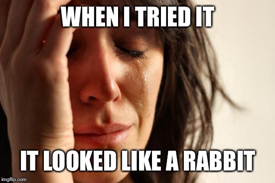 First World Problems Meme | WHEN I TRIED IT IT LOOKED LIKE A RABBIT | image tagged in memes,first world problems | made w/ Imgflip meme maker