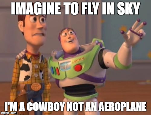 X, X Everywhere Meme | IMAGINE TO FLY IN SKY; I'M A COWBOY NOT AN AEROPLANE | image tagged in memes,x x everywhere | made w/ Imgflip meme maker