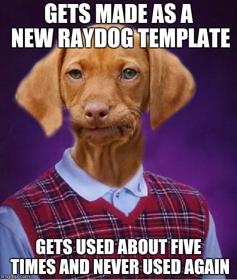 Seriously, what happened here??!! | GETS MADE AS A NEW RAYDOG TEMPLATE; GETS USED ABOUT FIVE TIMES AND NEVER USED AGAIN | image tagged in bad luck raydog | made w/ Imgflip meme maker