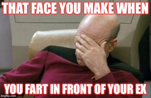 Captain Picard Facepalm | THAT FACE YOU MAKE WHEN; YOU FART IN FRONT OF YOUR EX | image tagged in memes,captain picard facepalm | made w/ Imgflip meme maker