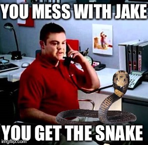 YOU MESS WITH JAKE; YOU GET THE SNAKE | image tagged in jake from state farm | made w/ Imgflip meme maker