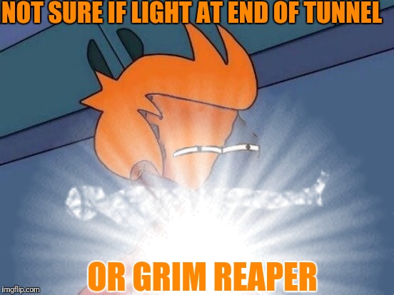 Make the most of the time you have! | NOT SURE IF LIGHT AT END OF TUNNEL; OR GRIM REAPER | image tagged in memes,futurama fry,light at the end of tunnel,the meaning of life,the memeing of life,it came from the comments | made w/ Imgflip meme maker