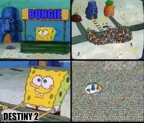 When it finally comes out, I bet GameStop will be filled like this. | BUNGIE; DESTINY 2 | image tagged in spongebob's hype stand,bungie,destiny 2,spongebob,memes | made w/ Imgflip meme maker