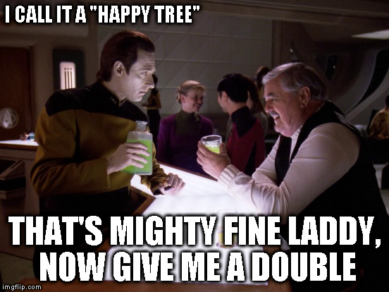 I CALL IT A "HAPPY TREE" THAT'S MIGHTY FINE LADDY, NOW GIVE ME A DOUBLE | made w/ Imgflip meme maker