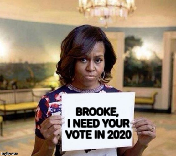 Michelle Obama blank sheet | BROOKE, I NEED YOUR VOTE IN 2020 | image tagged in michelle obama blank sheet | made w/ Imgflip meme maker