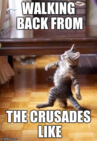 Cool Cat Stroll Meme | WALKING BACK FROM; THE CRUSADES LIKE | image tagged in memes,cool cat stroll | made w/ Imgflip meme maker