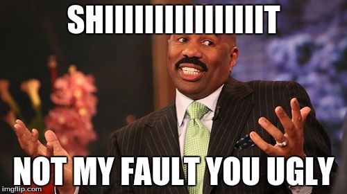 Paper Bag | SHIIIIIIIIIIIIIIIIT; NOT MY FAULT YOU UGLY | image tagged in memes,steve harvey,ugly,funny,meme,abradolf lincler | made w/ Imgflip meme maker