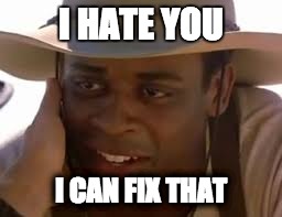 Sam 'I can fix that' | I HATE YOU; I CAN FIX THAT | image tagged in funny meme | made w/ Imgflip meme maker