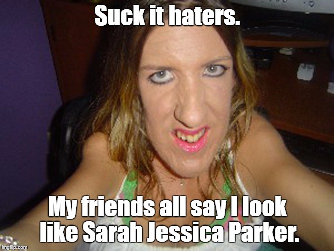 Suck it haters. My friends all say I look like Sarah Jessica Parker. | image tagged in horse face | made w/ Imgflip meme maker