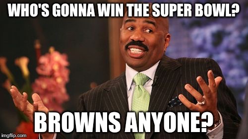 Steve Harvey | WHO'S GONNA WIN THE SUPER BOWL? BROWNS ANYONE? | image tagged in memes,steve harvey | made w/ Imgflip meme maker