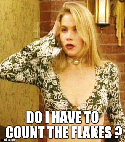 Kelly Bundy | DO I HAVE TO COUNT THE FLAKES ? | image tagged in kelly bundy | made w/ Imgflip meme maker