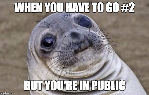 Awkward Moment Sealion | WHEN YOU HAVE TO GO #2; BUT YOU'RE IN PUBLIC | image tagged in memes,awkward moment sealion | made w/ Imgflip meme maker