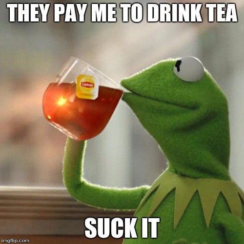 But That's None Of My Business | THEY PAY ME TO DRINK TEA; SUCK IT | image tagged in memes,but thats none of my business,kermit the frog | made w/ Imgflip meme maker