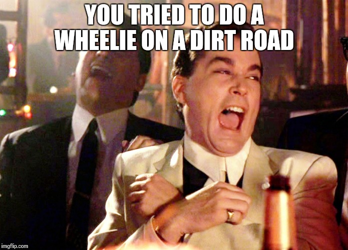 Good Fellas Hilarious Meme | YOU TRIED TO DO A WHEELIE ON A DIRT ROAD | image tagged in memes,good fellas hilarious | made w/ Imgflip meme maker