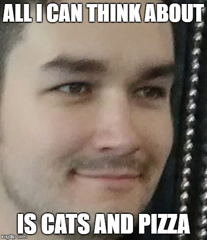 ALL I CAN THINK ABOUT; IS CATS AND PIZZA | image tagged in chase straight | made w/ Imgflip meme maker