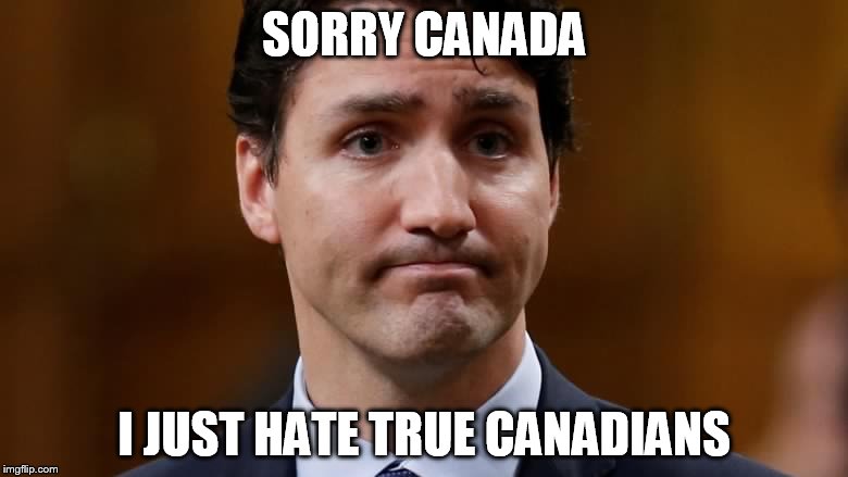 Trudeau | SORRY CANADA; I JUST HATE TRUE CANADIANS | image tagged in trudeau | made w/ Imgflip meme maker