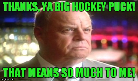 THANKS, YA BIG HOCKEY PUCK! THAT MEANS SO MUCH TO ME! | made w/ Imgflip meme maker