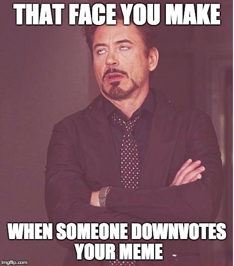Face You Make Robert Downey Jr Meme | THAT FACE YOU MAKE; WHEN SOMEONE DOWNVOTES YOUR MEME | image tagged in memes,face you make robert downey jr | made w/ Imgflip meme maker