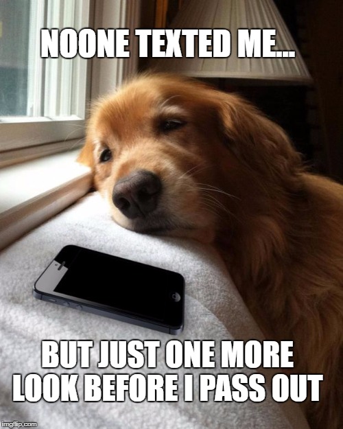 Waiting by the phone | NOONE TEXTED ME... BUT JUST ONE MORE LOOK BEFORE I PASS OUT | image tagged in waiting by the phone | made w/ Imgflip meme maker