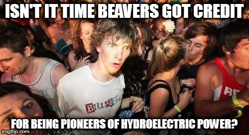 Sudden Clarity Clarence Meme | ISN'T IT TIME BEAVERS GOT CREDIT; FOR BEING PIONEERS OF HYDROELECTRIC POWER? | image tagged in memes,sudden clarity clarence,beavers | made w/ Imgflip meme maker