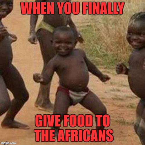 Third World Success Kid Meme | WHEN YOU FINALLY; GIVE FOOD TO THE AFRICANS | image tagged in memes,third world success kid | made w/ Imgflip meme maker