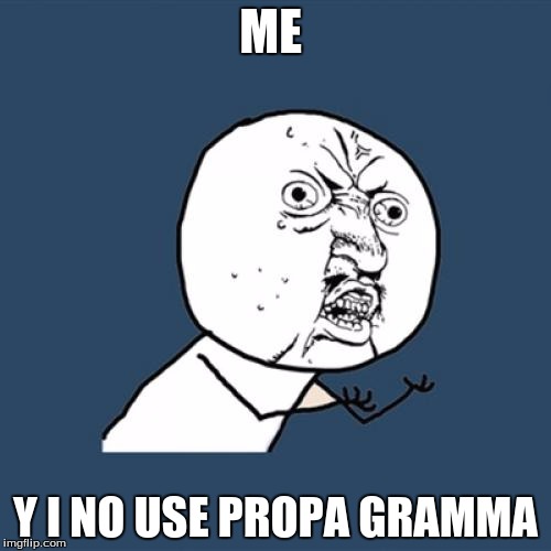 Y U No | ME; Y I NO USE PROPA GRAMMA | image tagged in memes,y u no | made w/ Imgflip meme maker