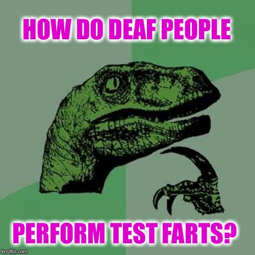 Philosoraptor | HOW DO DEAF PEOPLE; PERFORM TEST FARTS? | image tagged in memes,philosoraptor,fart | made w/ Imgflip meme maker