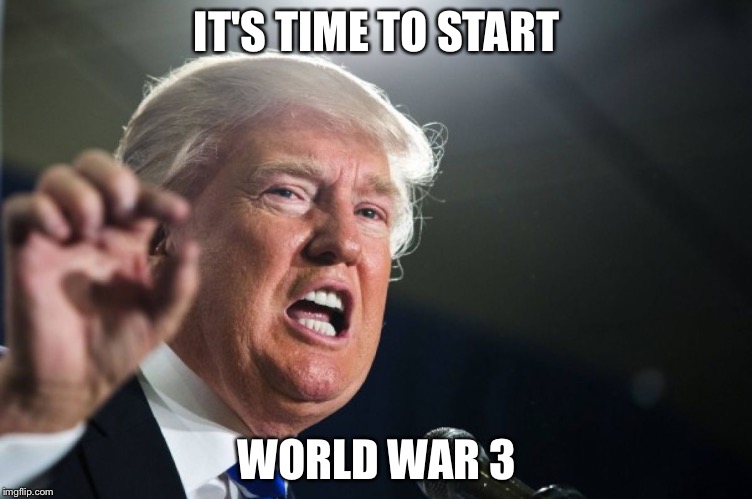 donald trump | IT'S TIME TO START; WORLD WAR 3 | image tagged in donald trump | made w/ Imgflip meme maker