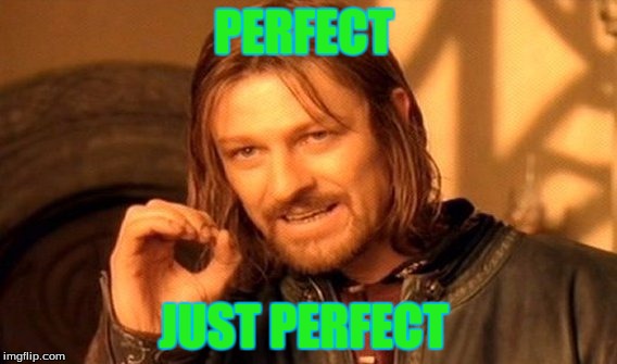 One Does Not Simply | PERFECT; JUST PERFECT | image tagged in memes,one does not simply | made w/ Imgflip meme maker