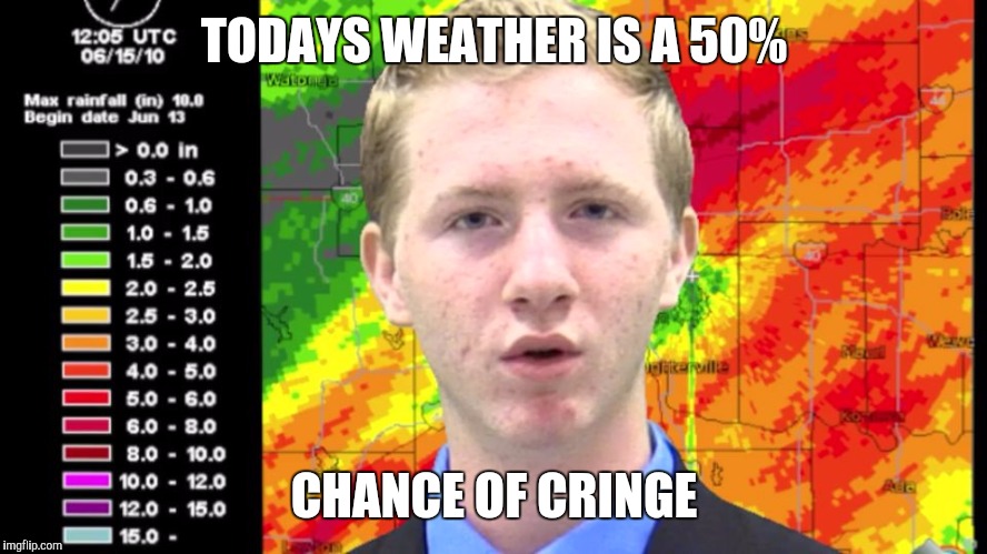 Shocked News Anchor | TODAYS WEATHER IS A 50%; CHANCE OF CRINGE | image tagged in shocked news anchor | made w/ Imgflip meme maker