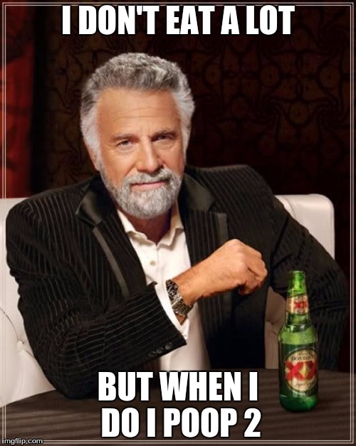 The Most Interesting Man In The World | I DON'T EAT A LOT; BUT WHEN I DO I POOP 2 | image tagged in memes,the most interesting man in the world | made w/ Imgflip meme maker