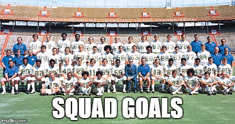 Everybody wants an undefeated squad | SQUAD GOALS | image tagged in 1972 miami dolphins,memes,nfl,miami dolphins | made w/ Imgflip meme maker