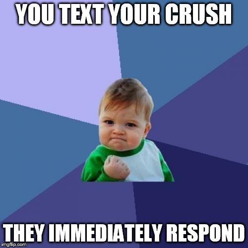 Success Kid Meme | YOU TEXT YOUR CRUSH; THEY IMMEDIATELY RESPOND | image tagged in memes,success kid | made w/ Imgflip meme maker