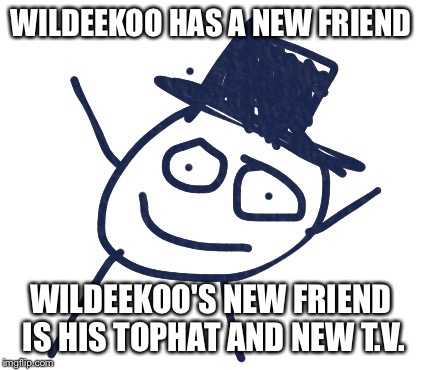 Wildeekoo | WILDEEKOO HAS A NEW FRIEND; WILDEEKOO'S NEW FRIEND IS HIS TOPHAT AND NEW T.V. | image tagged in wildeekoo | made w/ Imgflip meme maker