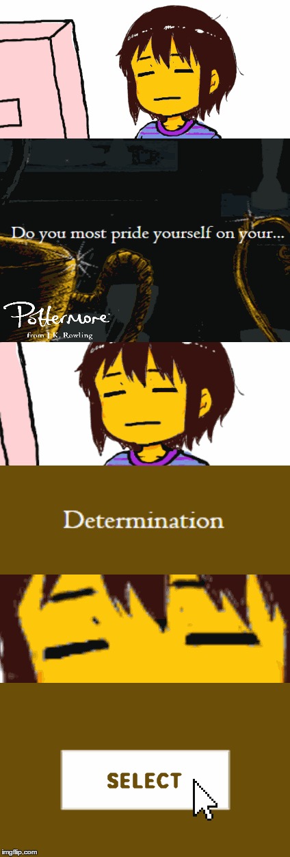 If Frisk took the Pottermore Quiz... | image tagged in undertale,determination | made w/ Imgflip meme maker