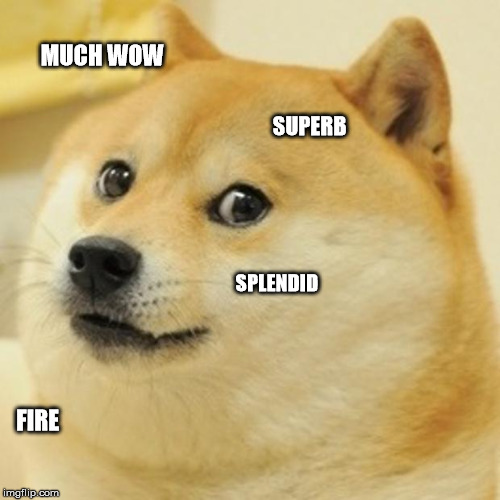 MUCH WOW SUPERB SPLENDID FIRE | image tagged in memes,doge | made w/ Imgflip meme maker