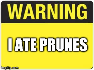 blank warning sign | I ATE PRUNES | image tagged in blank warning sign | made w/ Imgflip meme maker