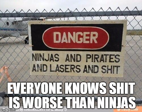 Best, warning sign, ever | EVERYONE KNOWS SHIT IS WORSE THAN NINJAS | image tagged in best warning sign ever | made w/ Imgflip meme maker