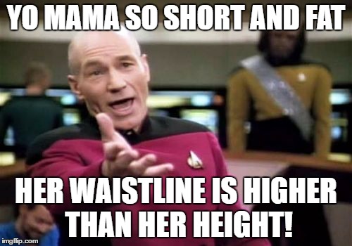 Picard Wtf Meme | YO MAMA SO SHORT AND FAT; HER WAISTLINE IS HIGHER THAN HER HEIGHT! | image tagged in memes,picard wtf | made w/ Imgflip meme maker