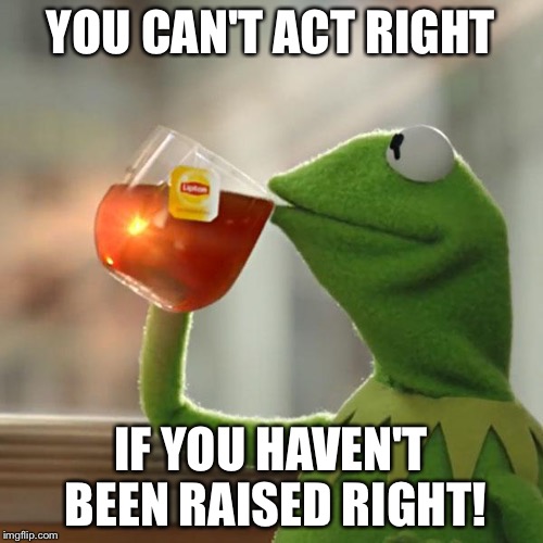 But That's None Of My Business | YOU CAN'T ACT RIGHT; IF YOU HAVEN'T BEEN RAISED RIGHT! | image tagged in memes,but thats none of my business,kermit the frog | made w/ Imgflip meme maker