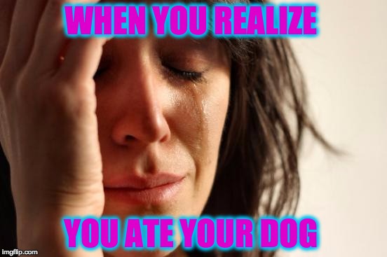 First World Problems Meme | WHEN YOU REALIZE; YOU ATE YOUR DOG | image tagged in memes,first world problems | made w/ Imgflip meme maker