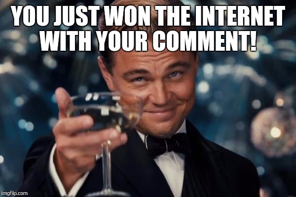 Leonardo Dicaprio Cheers Meme | YOU JUST WON THE INTERNET WITH YOUR COMMENT! | image tagged in memes,leonardo dicaprio cheers | made w/ Imgflip meme maker