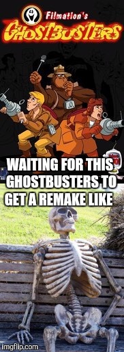 The Other Ghostbusters | WAITING FOR THIS GHOSTBUSTERS TO; GET A REMAKE LIKE | image tagged in memes,waiting skeleton,ghostbusters reboot | made w/ Imgflip meme maker