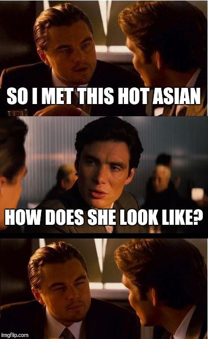 Sorry. | SO I MET THIS HOT ASIAN; HOW DOES SHE LOOK LIKE? | image tagged in memes,inception,asian | made w/ Imgflip meme maker