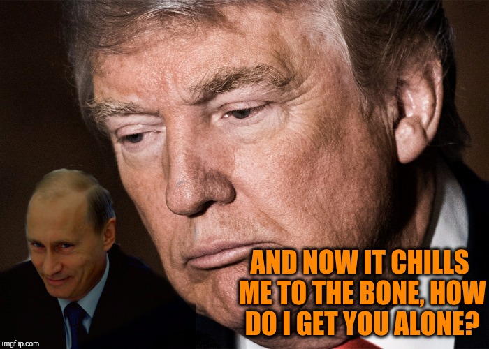AND NOW IT CHILLS ME TO THE BONE, HOW DO I GET YOU ALONE? | image tagged in memes,trump,putin,syria,doghouse | made w/ Imgflip meme maker